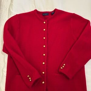 Karen Scott 100% wool Red Cardigan with Gold Buttons